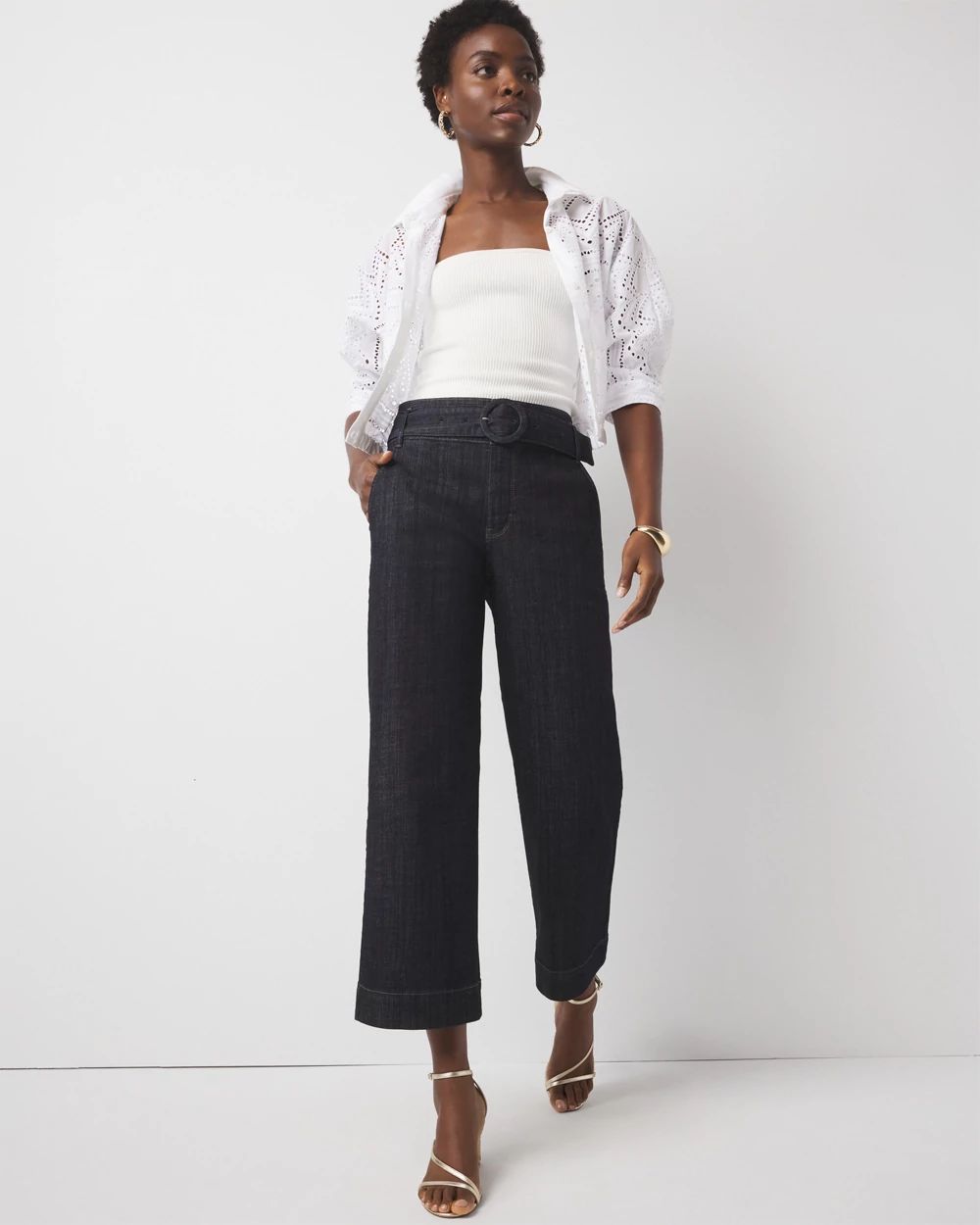 Extra High-Rise Belted Wide Leg Cropped Jean | White House Black